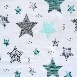 Fabric Double Gauze Cotton Turquoise and Gray Stars | Wolf Fabrics