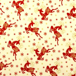 Fabric Cotton Golden-horned Christmas Reindeer Ecru Background | Wolf Fabrics