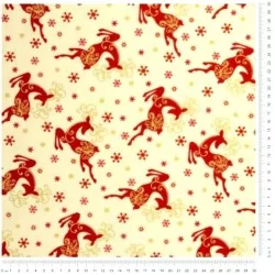 Fabric Cotton Golden-horned Christmas Reindeer Ecru Background | Wolf Fabrics