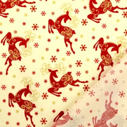 Fabric Cotton Golden-horned Christmas Reindeer Ecru Background | Wolf Fabrics