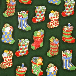 Fabric Cotton Christmas Socks Green Background | Wolf Fabrics