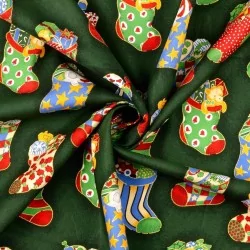 Fabric Cotton Christmas Socks Green Background | Wolf Fabrics