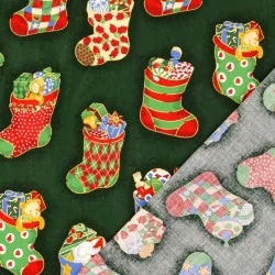 Fabric Cotton Christmas Socks Green Background | Wolf Fabrics