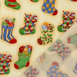 Fabric Cotton Christmas Socks Light Beige Backgroundd | Wolf Fabrics