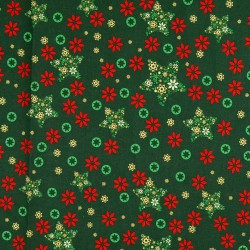 Christmas Fabric Fantasy of Golden Stars Green Background | Wolf Fabrics