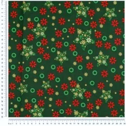 Christmas Fabric Fantasy of Golden Stars Green Background | Wolf Fabrics