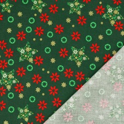 Christmas Fabric Fantasy of Golden Stars Green Background | Wolf Fabrics