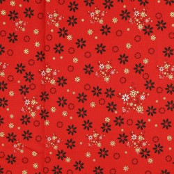 Christmas Fabric Fantasy of Golden Stars Red Background | Wolf Fabrics