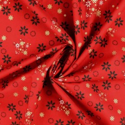 Christmas Fabric Fantasy of Golden Stars Red Background | Wolf Fabrics