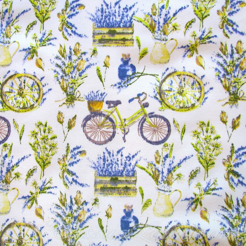 Cotton Fabric Lavender on Bike |  Wolf Fabrics