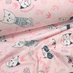 Fabric Cotton Cat fun day pink background | Wolf Fabrics