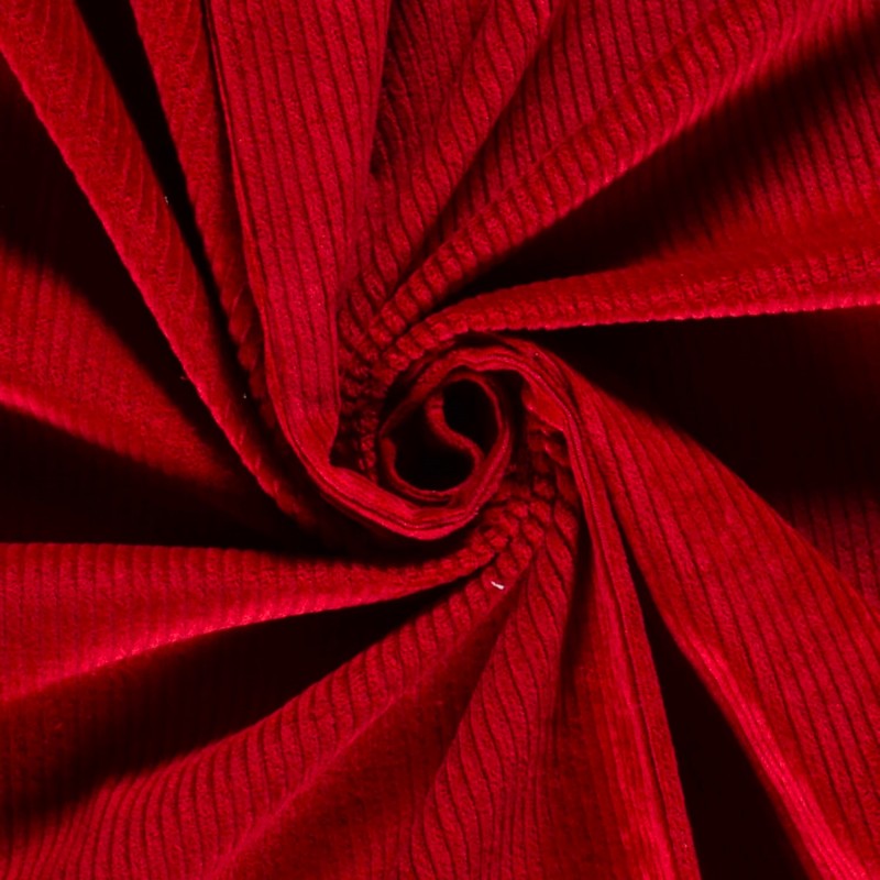 Red Stretch Corduroy Fabric wide ribs 4.5 mm | Wolf Fabrics