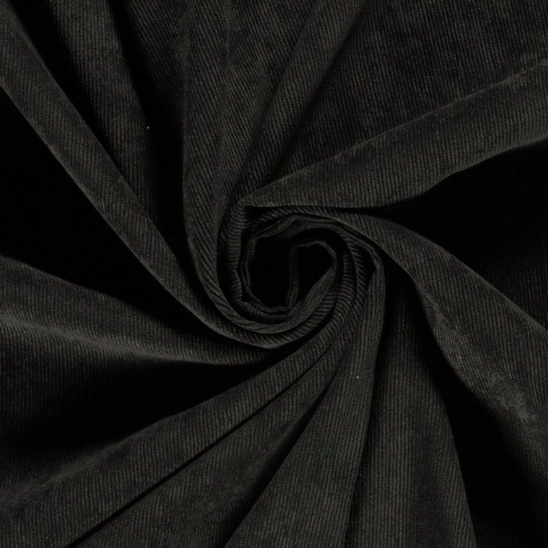 Washed Black Corduroy Stretch Fabric with fine ribs | Wolf Fabrics