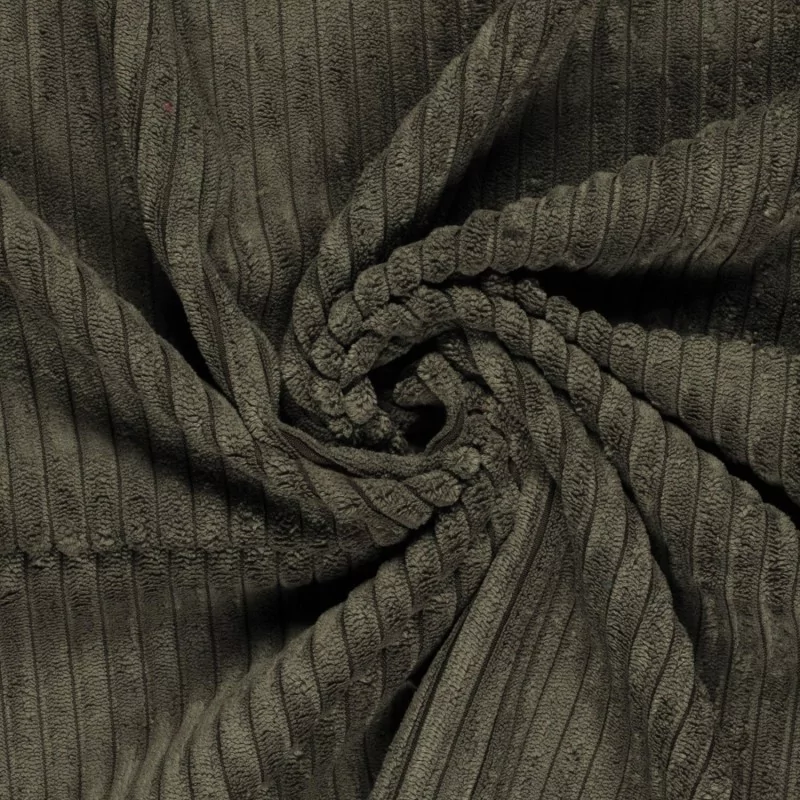 Khaki Grey Corduroy Fabric with very wide ribs 11 mm | Wolf Fabrics