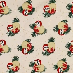 Fabric Cotton Lazy in Santa Claus Ivory Background | Wolf Fabrics