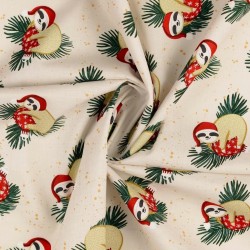 Fabric Cotton Lazy in Santa Claus Ivory Background | Wolf Fabrics