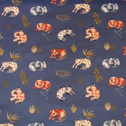 Fabric French Terry Safari Animals Blue Background | Wolf Fabrics