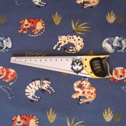 Fabric French Terry Safari Animals Blue Background | Wolf Fabrics