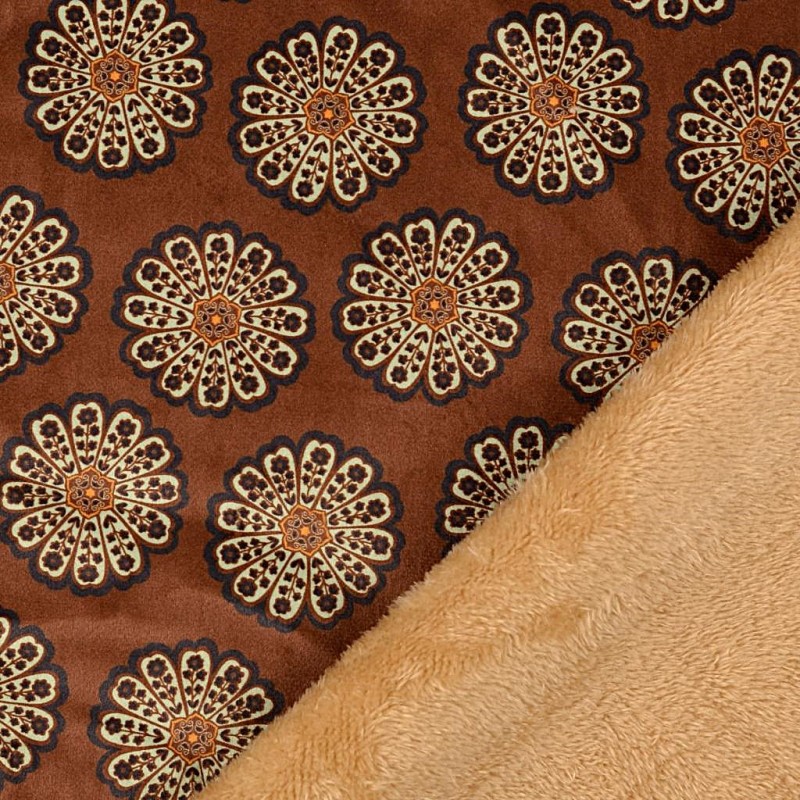 Suede fabric brown mandala flowers double-sided hazelnut fur | Wolf Fabrics