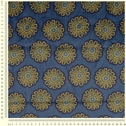 Suede fabric blue mandala flowers double-sided camel fur | Wolf Fabrics