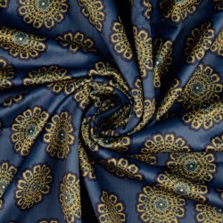 Suede fabric blue mandala flowers double-sided camel fur | Wolf Fabrics