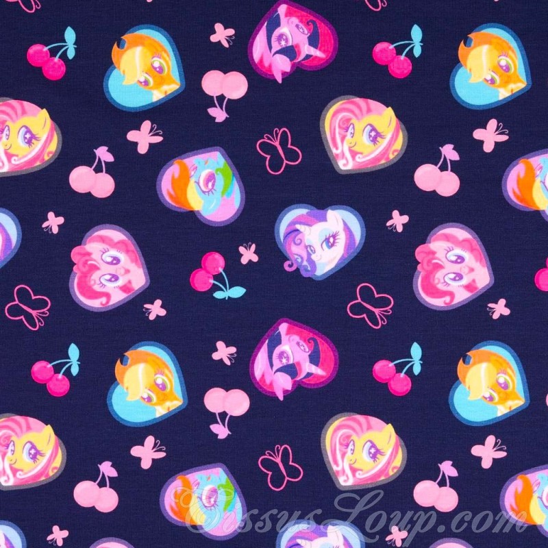 Fabric Jersey Cotton My Little Pony Navy Blue Background | Wolf Fabrics