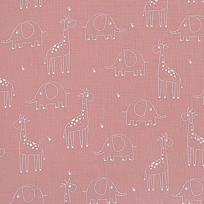 Double Gauze Fabric Giraffes and Elephants | Wolf Fabrics