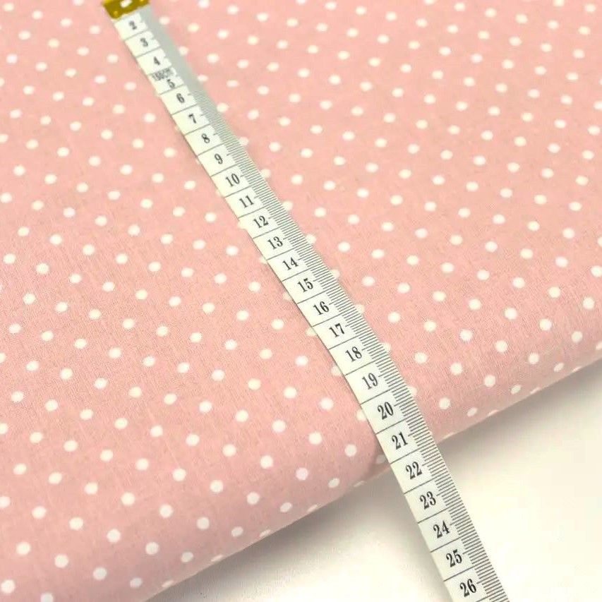 Fabric White Dots 4mm Powder Pink Background — 2