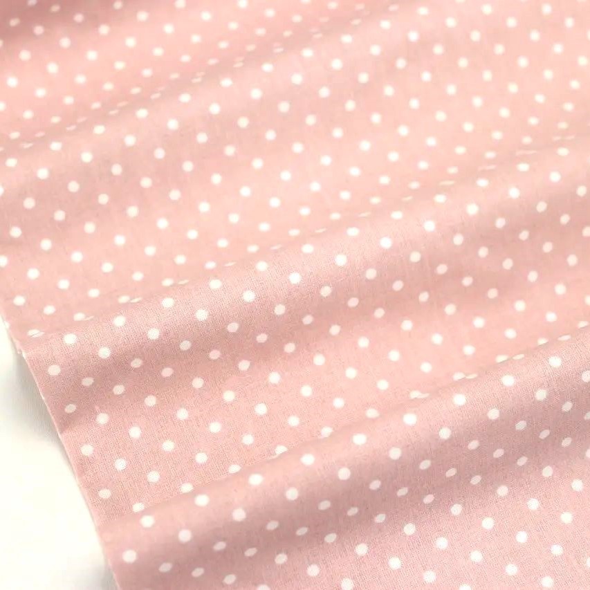Fabric White Dots 4mm Powder Pink Background — 4